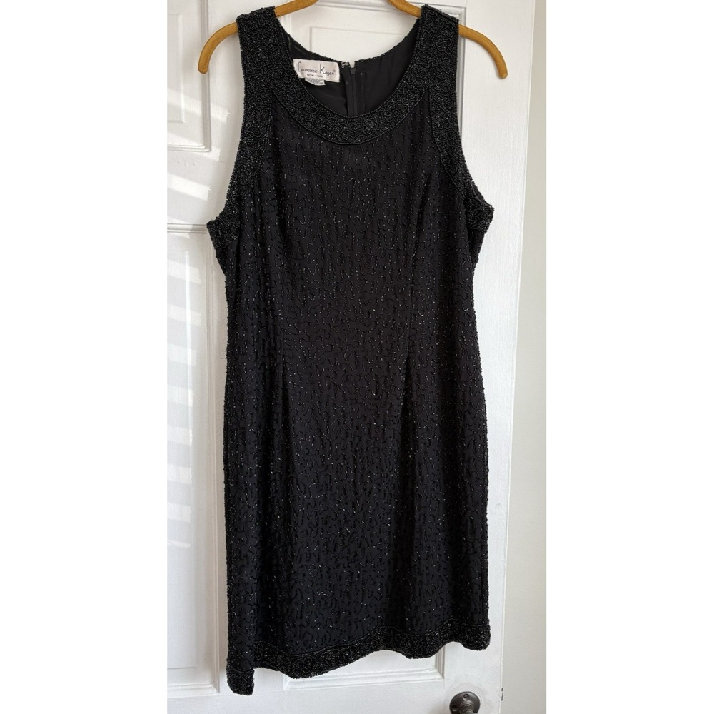 Laurence Kazar Vintage Black Beaded Sequin Cocktail Dress‎ Sleeveless Size L